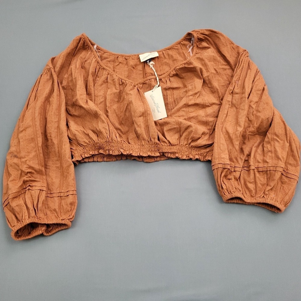Universal Thread XXL Rust Orange Textured Cotton Balloon Sleeve Smocked Crop Top